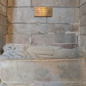 Sepulcro gótico de Alfonso IX de León en el Panteón Real, Catedral de Santiago. Tumba del monarca que promovió la consagración catedralicia en 1211.