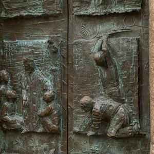 Relieves de bronce de la Puerta Santa. Escenas de la predicación y el martirio del Apóstol Santiago (Suso León, 2004).