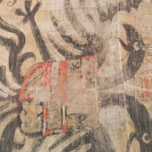 Detalle del águila bicéfala y blasón de los Austria en el gallardete de Lepanto (1571). Lino pintado del Museo de la Catedral de Santiago.