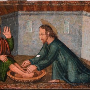 Detalle del Lavatorio de los pies, Tríptico de la Pasión del Maestro Fadrique (S. XVI). Pintura hispanoflamenca en el Museo de la Catedral de Santiago