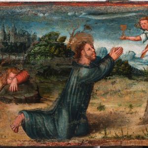 Oración en el Huerto, Tríptico de la Pasión del Maestro Fadrique (S. XVI). Pintura sobre tabla de estilo hispanoflamenco en la Catedral de Santiago.