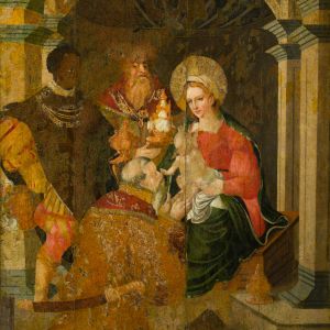 Tabla de la Adoración de los Reyes Magos de Juan Bautista Celma (1569). Pintura renacentista bifaz del Museo de la Catedral de Santiago.