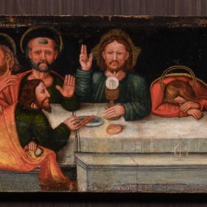 Tríptico de la Pasión del Maestro Fadrique (S. XVI). Predela con escenas de la Crucifixión, el Llanto y la Resurrección en el Museo de la Catedral.